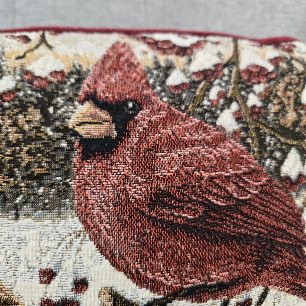 Kim Norlien Cardinal Pair Woven Tapestry Pillow Christmas Winter 10